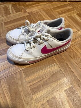 Nike White Sneakers with Hot Pink Swoosh